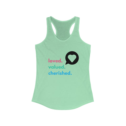 Loved. Valued. Cherished. | Inspirational | Women's Ideal Racerback Tank