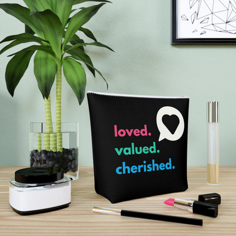 Loved. Valued. Cherished. | Inspirational | Cotton Cosmetic Bag