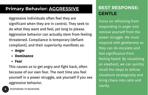 Responding to Behaviors Guide | De-Escalation Techniques | Printed